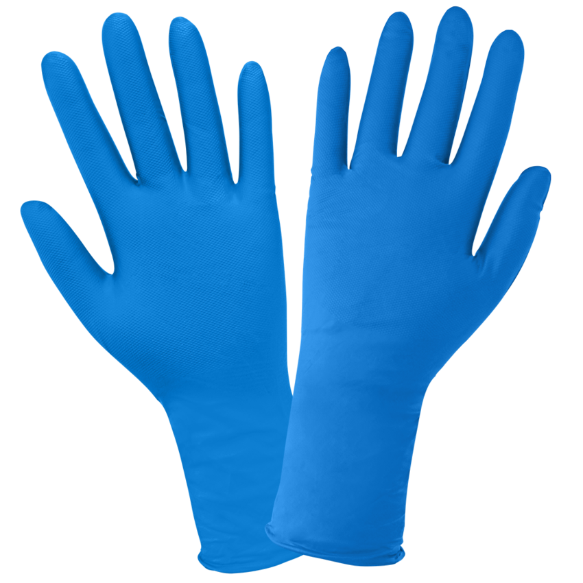 Panther-Guard® Heavyweight Nitrile, Powder-Free, Industrial-Grade, Raised Micro-Diamond Pattern, Blue, 9-Mil, 11-Inch Disposable Gloves