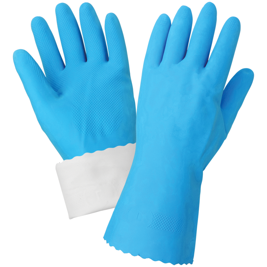 FrogWear® Blue Flock-Lined 18-Mil Rubber Latex Unsupported Gloves with Diamond Pattern Grip - LIMITED STOCK