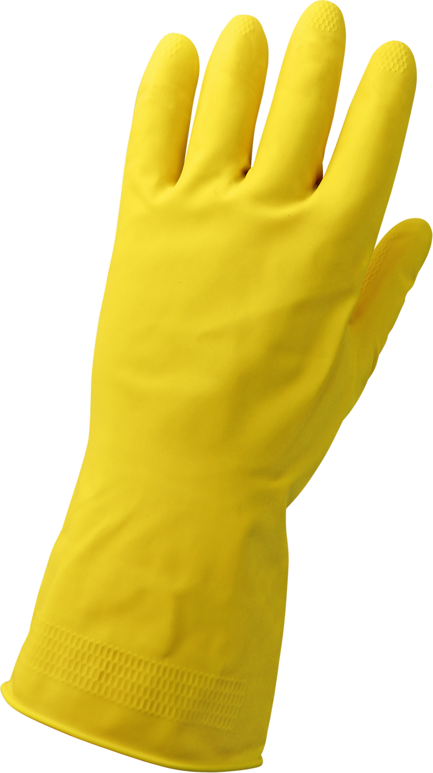 Economy Flock-Lined Yellow Latex Unsupported Gloves with Honeycomb Pattern Grip