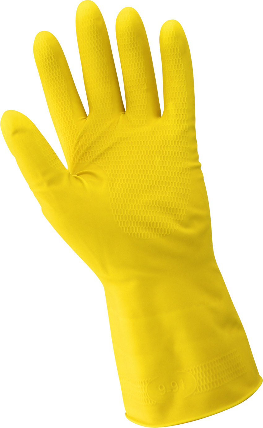 Economy Flock-Lined Yellow Latex Unsupported Gloves with Honeycomb Pattern Grip