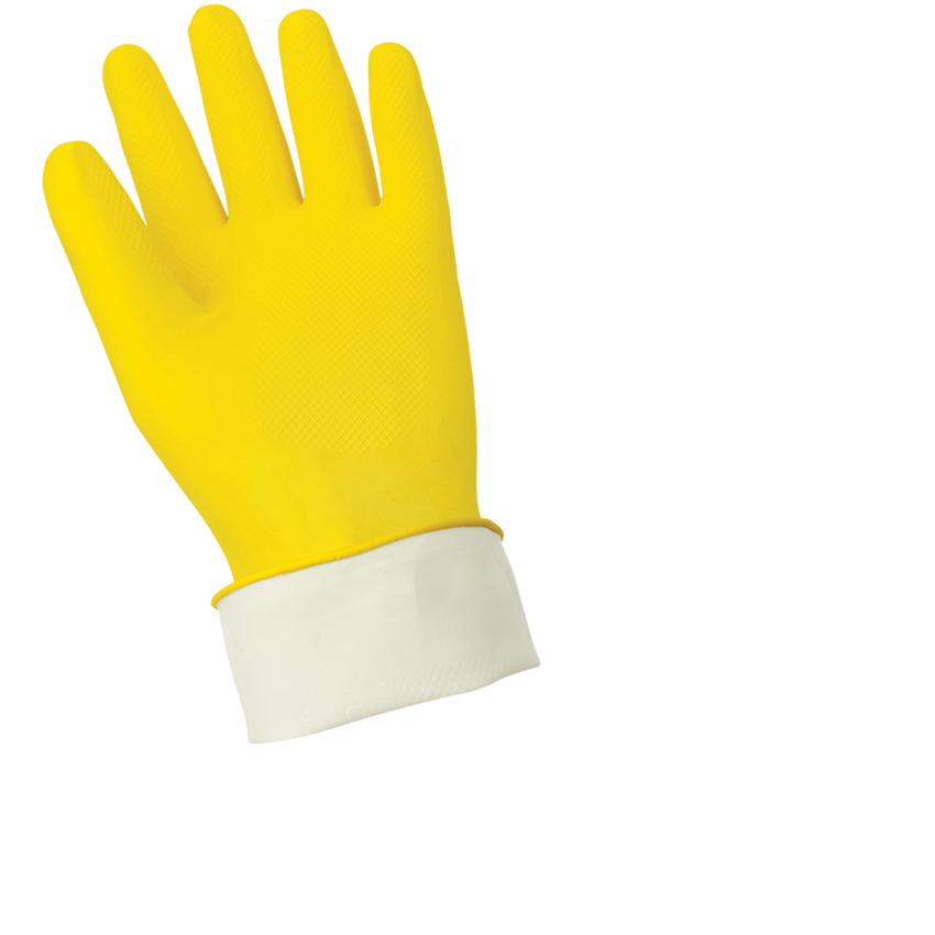 FrogWear® Premium 18-Mil Flock-Lined Yellow Latex Unsupported Gloves with Diamond Pattern Grip