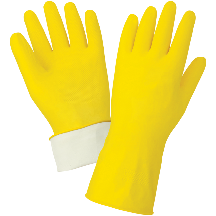 FrogWear® Premium 18-Mil Flock-Lined Yellow Latex Unsupported Gloves with Diamond Pattern Grip