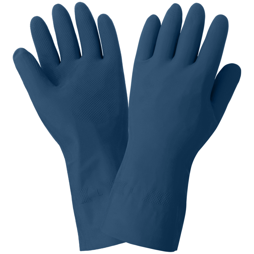 FrogWear® Blue Unlined 18-Mil Rubber Latex Unsupported Gloves with Diamond Pattern Grip