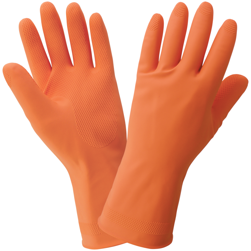 FrogWear® Orange 18-Mil Flock-Lined Latex Diamond Pattern Grip Unsupported Gloves