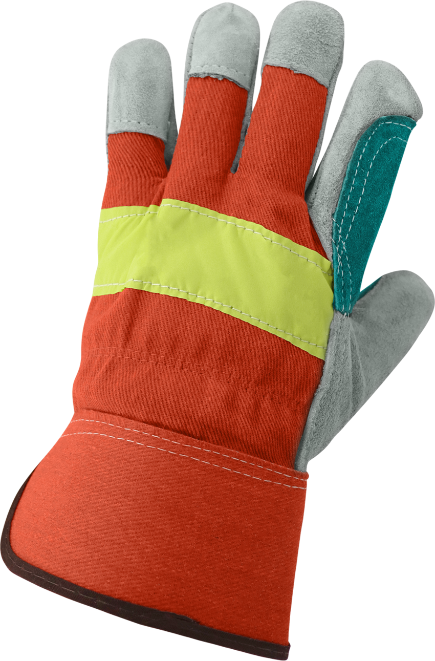 Economy High-Visibility Split Cowhide Leather Double Palm Gloves