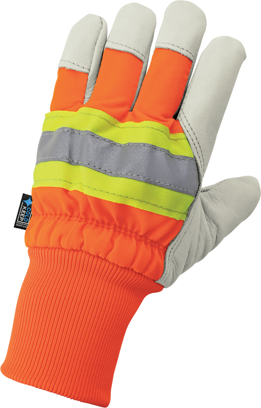 High-Visibility Standard-Grade Cowhide Leather Insulated Gloves with Knit Wrist