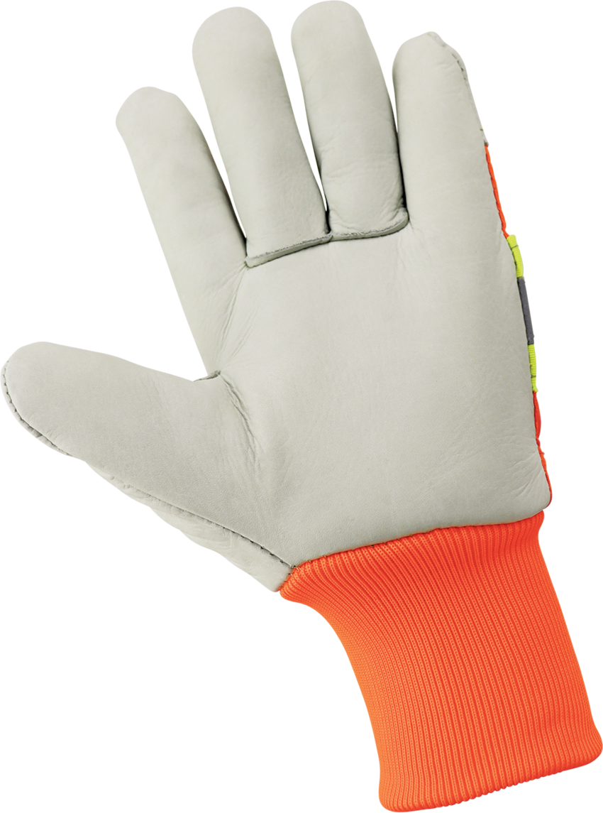 High-Visibility Standard-Grade Cowhide Leather Insulated Gloves with Knit Wrist