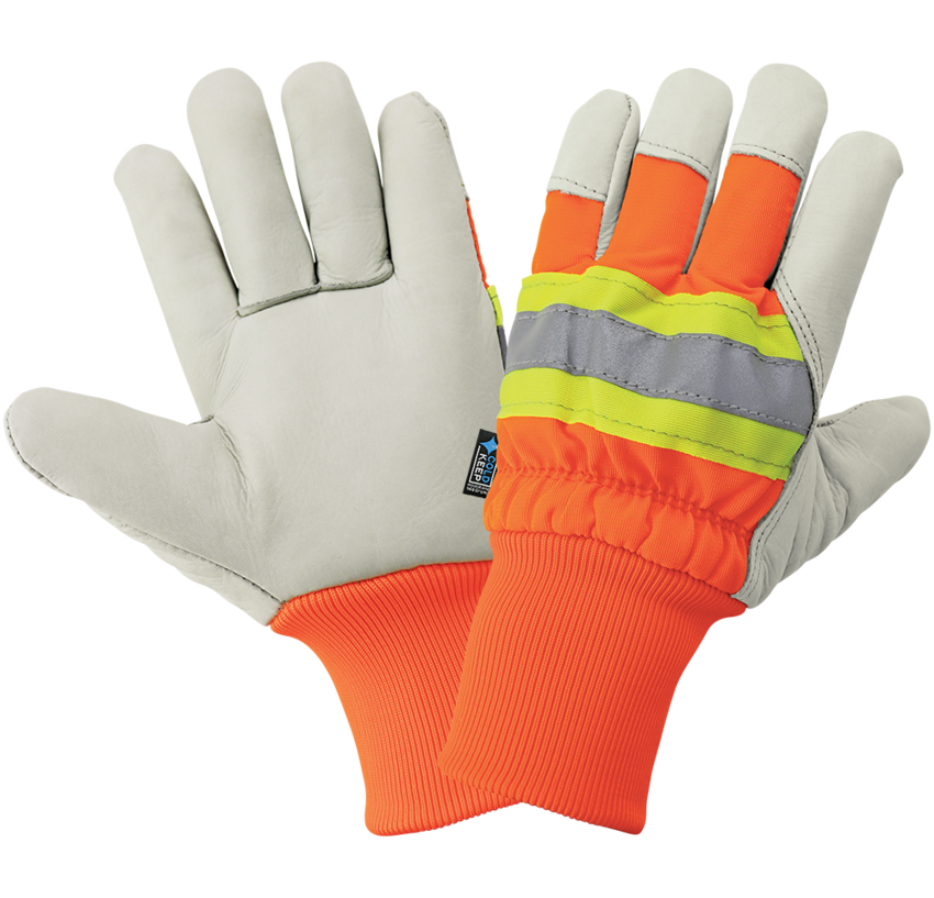 High-Visibility Standard-Grade Cowhide Leather Insulated Gloves with Knit Wrist