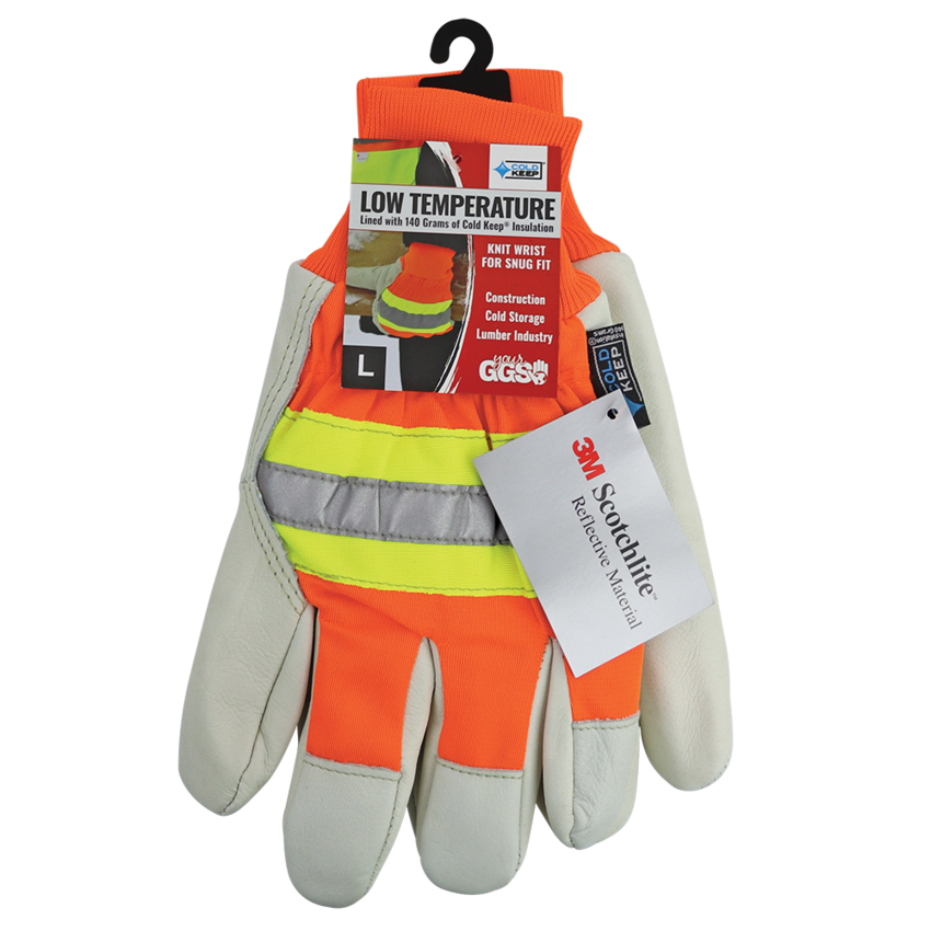 High-Visibility Standard-Grade Cowhide Leather Insulated Gloves with Knit Wrist