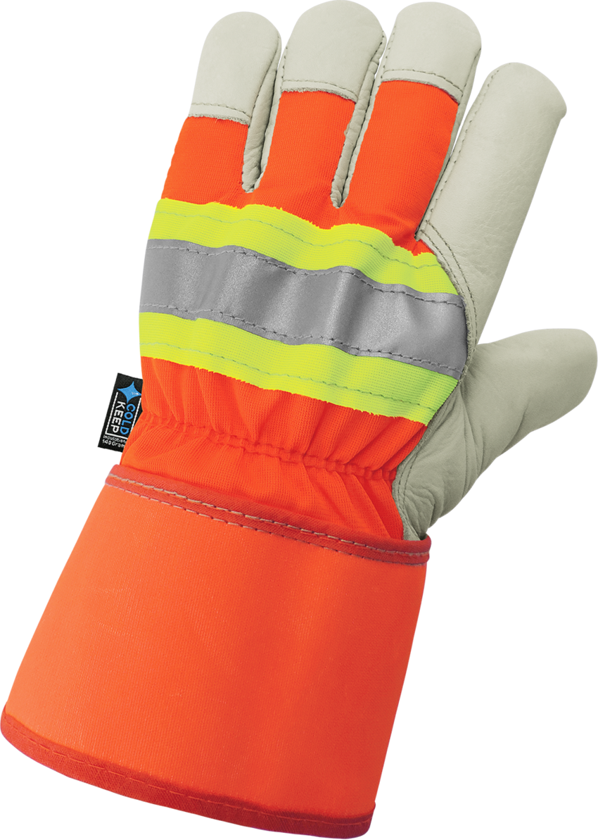 High-Visibility Standard-Grade Cowhide Leather Insulated Gloves with Safety Cuff