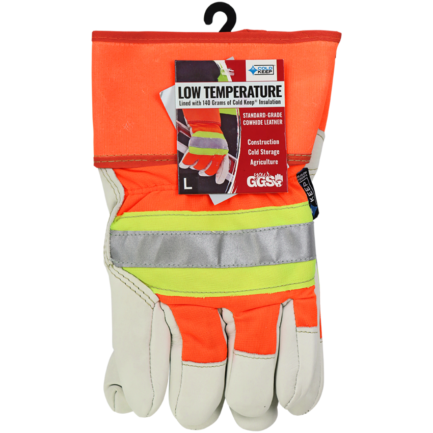 High-Visibility Standard-Grade Cowhide Leather Insulated Gloves with Safety Cuff