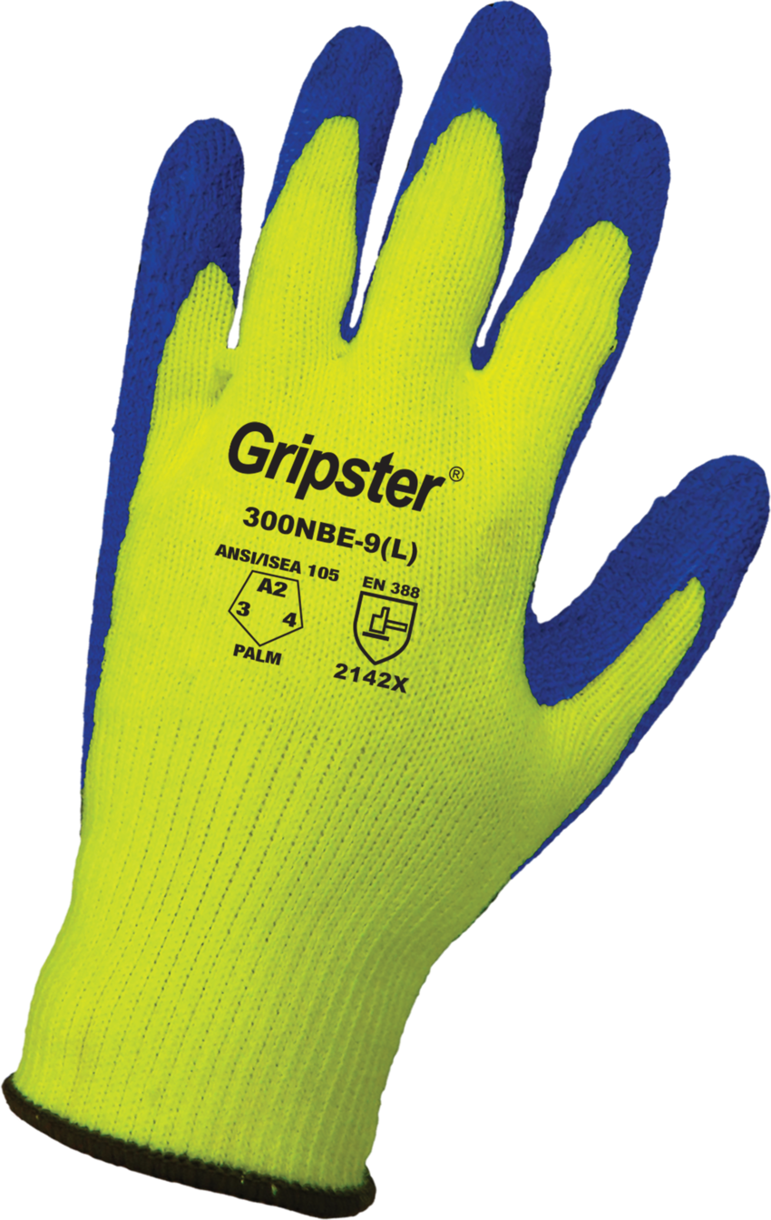 Gripster® Cut, Abrasion, and Puncture Resistant High-Visibility Etched Rubber-Coated Palm Gloves