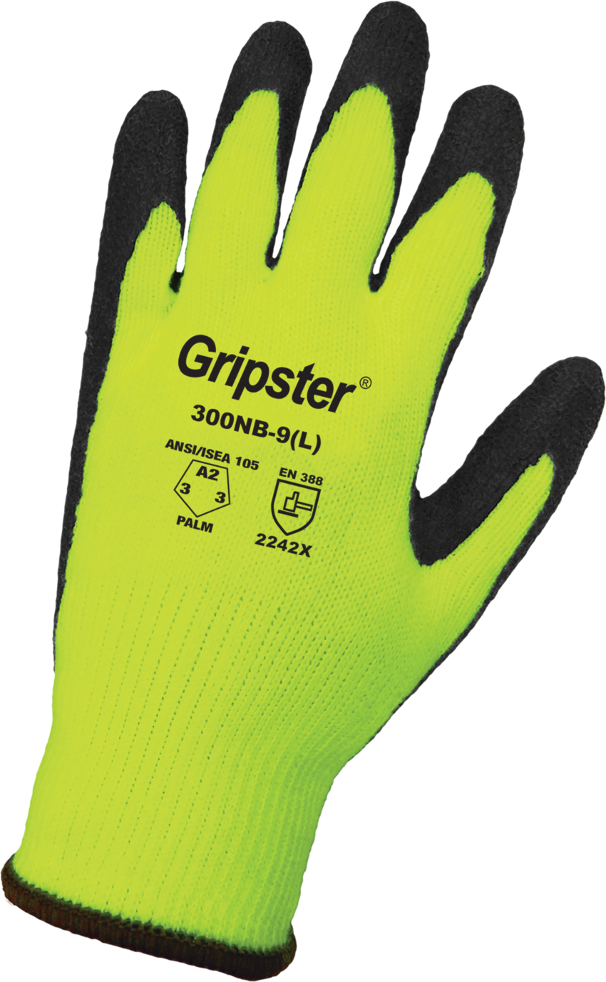 Gripster® Cut, Abrasion, and Puncture Resistant High-Visibility Etched Rubber-Coated Palm Gloves