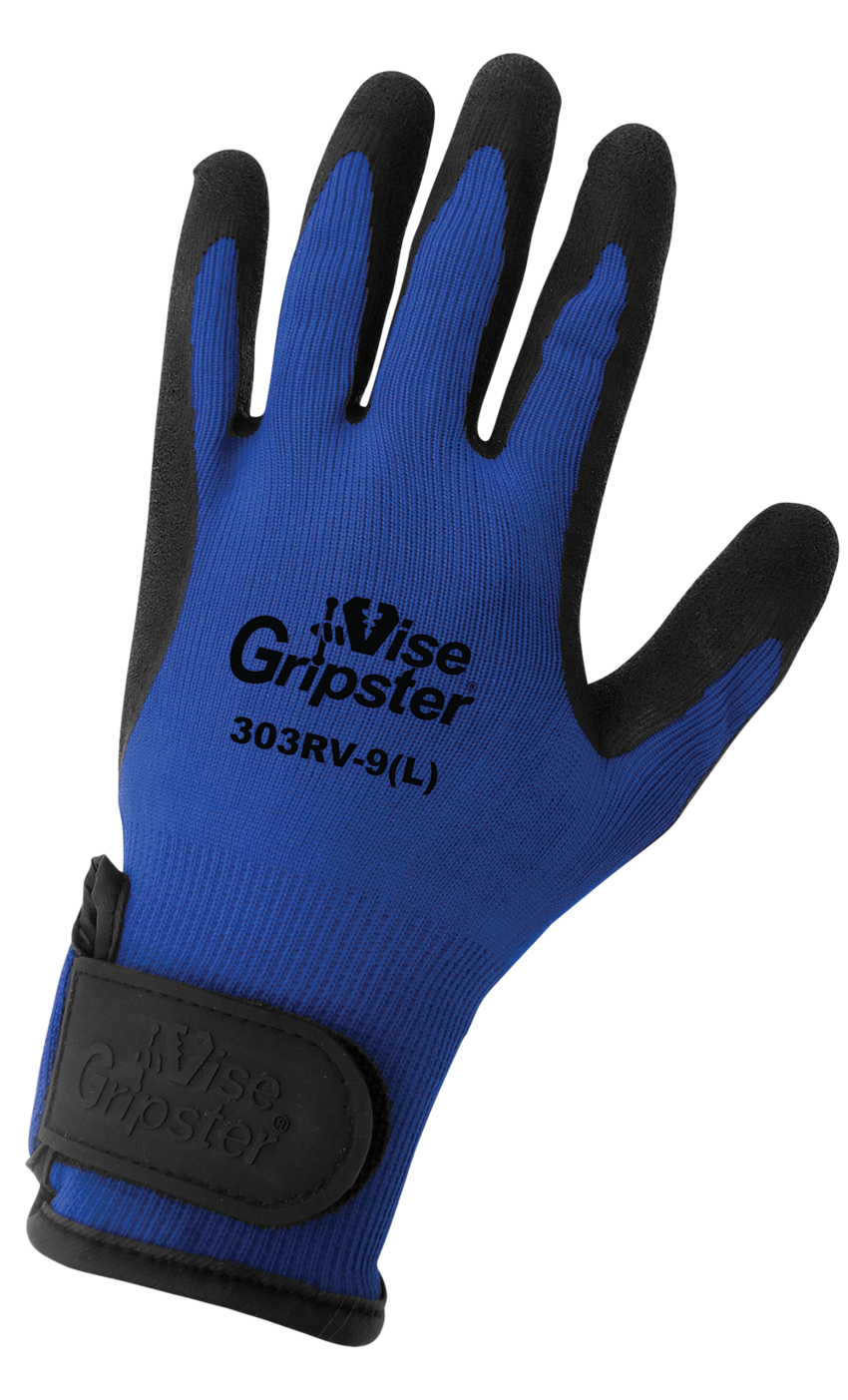 Vise Gripster® Mechanics Gloves with an Etched Rubber Grip Coated Palm and Adjustable Cuff