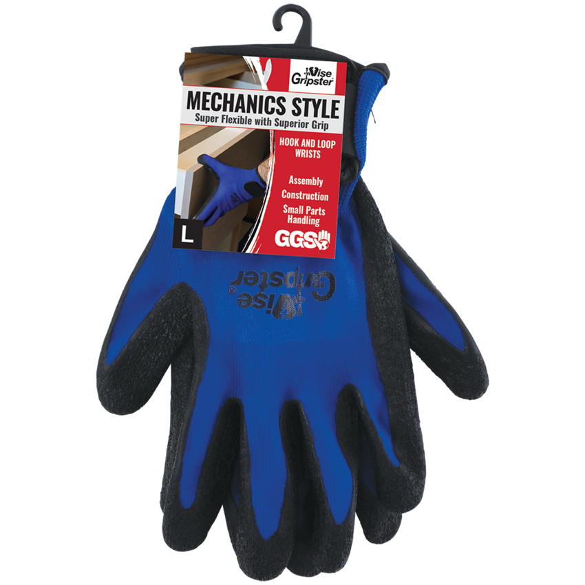 Vise Gripster® Mechanics Gloves with an Etched Rubber Grip Coated Palm and Adjustable Cuff