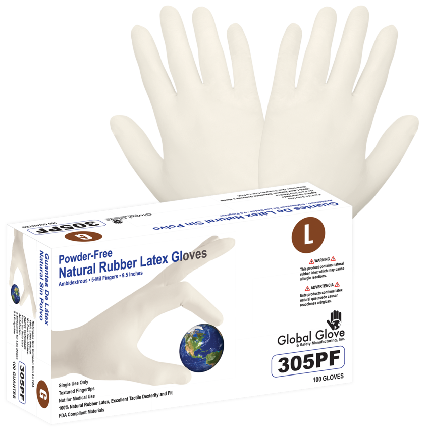 Natural Rubber Latex, Powder-Free, Industrial-Grade, Natural Color, 5-Mil, Textured Fingertips, 9.5-Inch Disposable Gloves