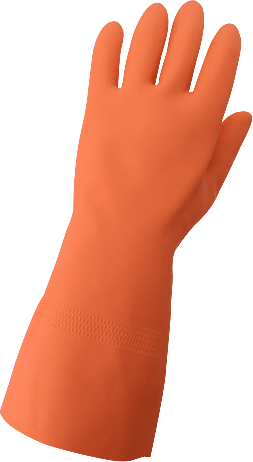 FrogWear® Heavy 30-Mil Flock-Lined Orange Rubber Latex with Honeycomb Pattern Grip Unsupported Gloves