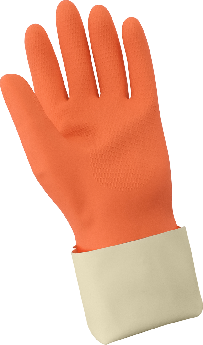 FrogWear® Heavy 30-Mil Flock-Lined Orange Rubber Latex with Honeycomb Pattern Grip Unsupported Gloves