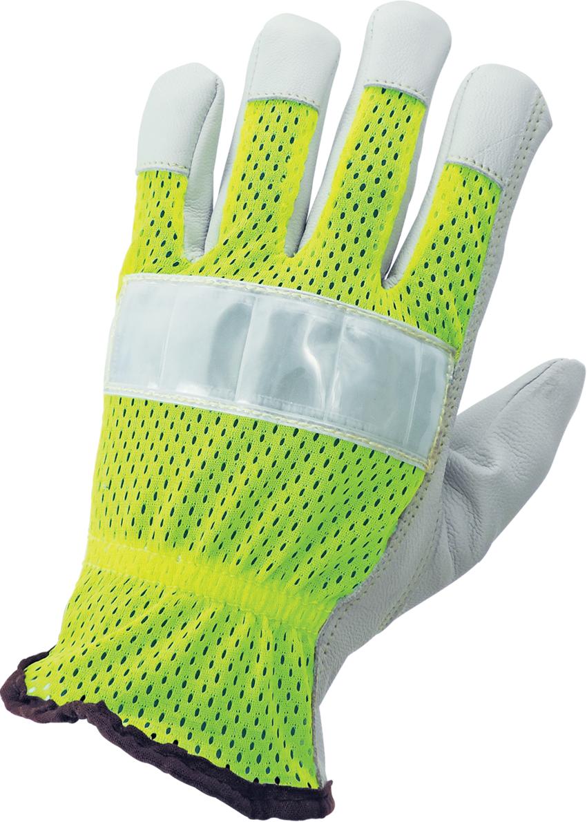 High-Visibility Mesh Back Premium Goatskin Leather Palm Drivers Style Gloves