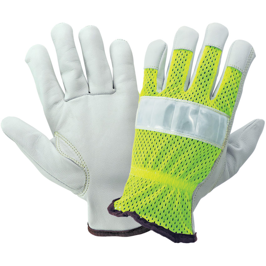 High-Visibility Mesh Back Premium Goatskin Leather Palm Drivers Style Gloves