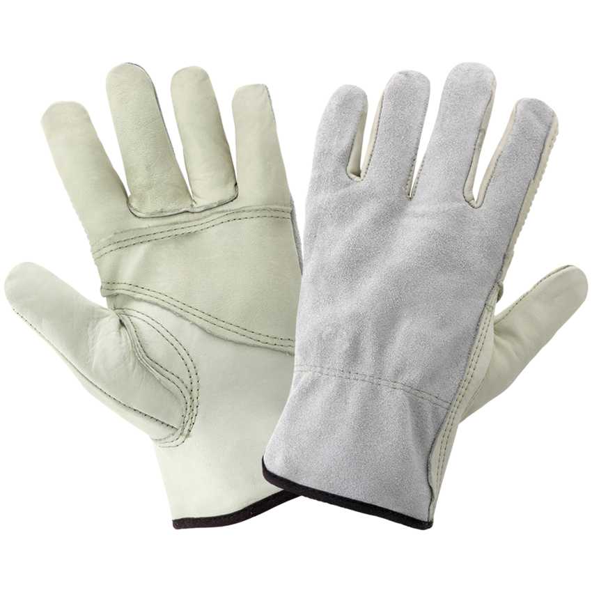 Economy-Grade Gray Cowhide Grain Patch Palm Leather Gloves