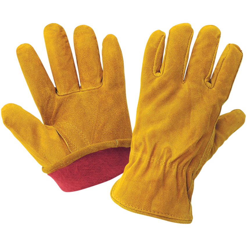 Russet Color Standard-Grade Cowhide Split Leather Fleece-Lined Drivers Gloves