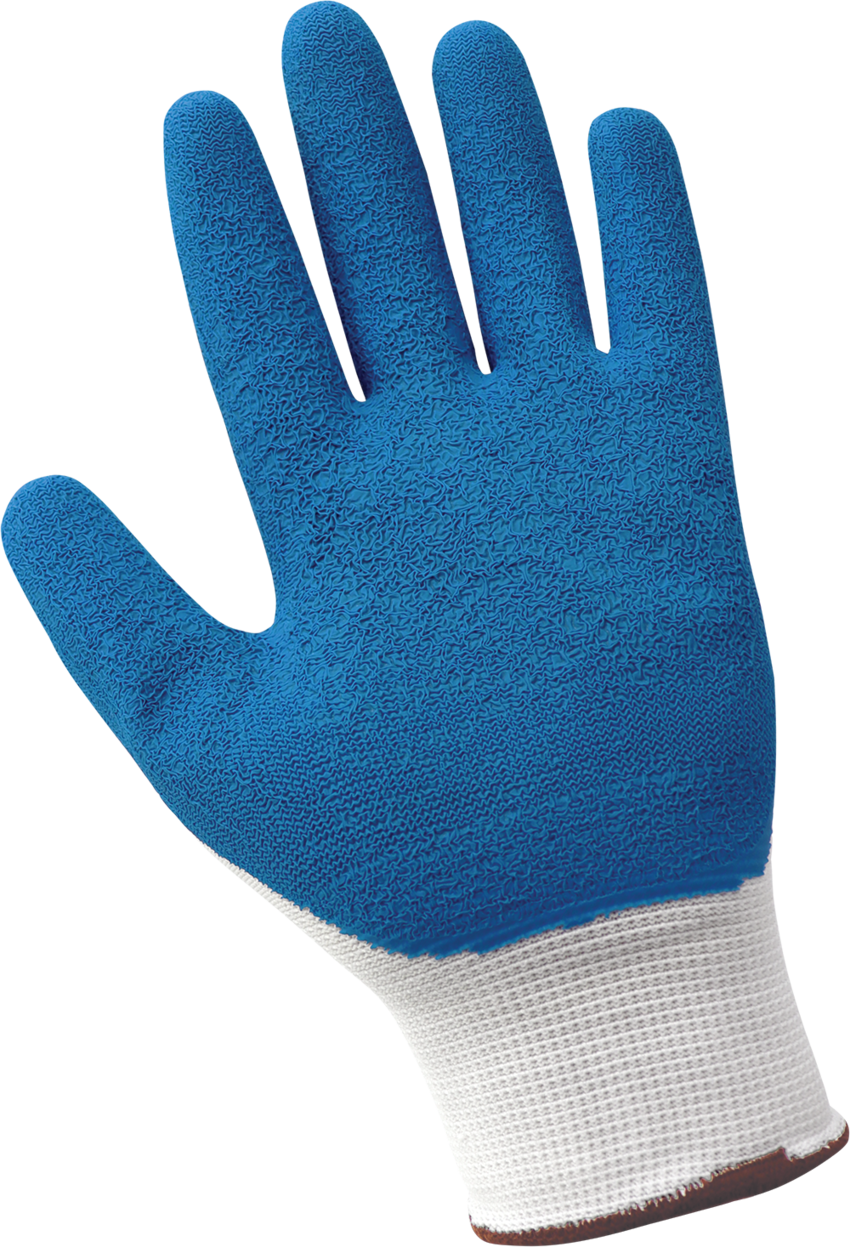 Gripster® General Purpose Cut, Abrasion, and Puncture Resistant Gloves, 13-Gauge White Polyester with a Blue Etched Rubber Coating