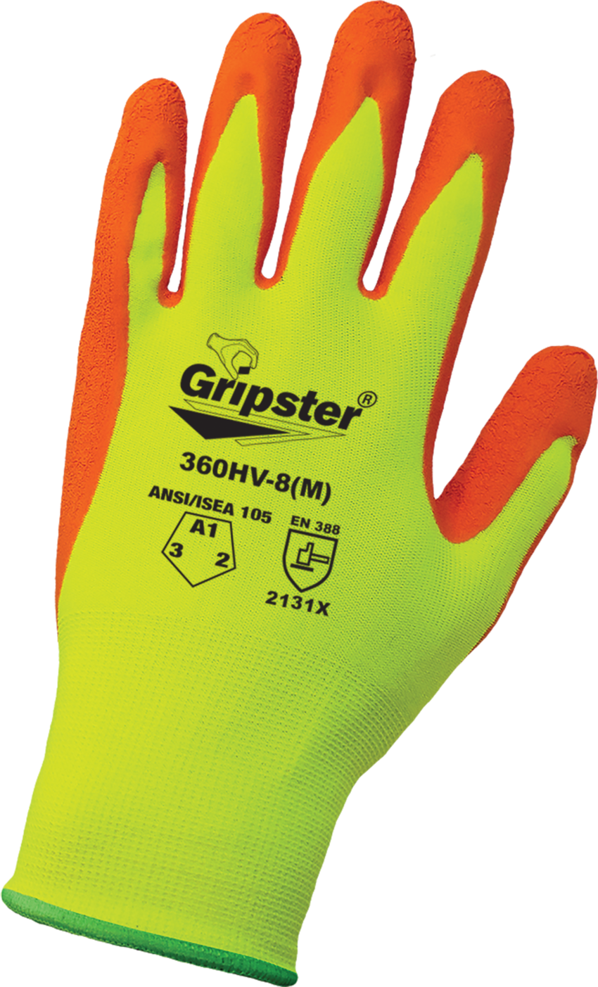 Gripster® Orange Etched Rubber Coated High-Visibility Lightweight Gloves with Cut, Abrasion, and Puncture Protection