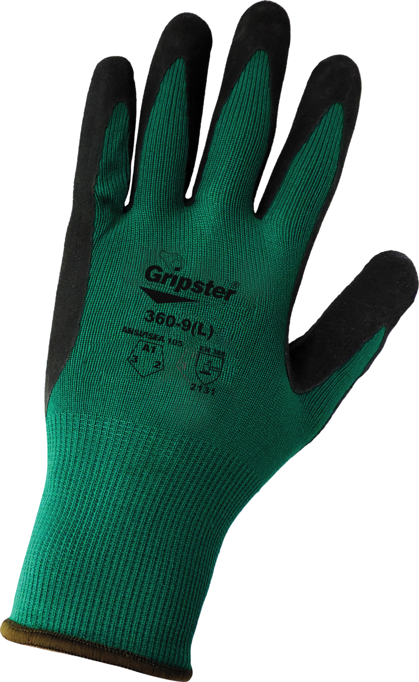 Gripster® Black Foam Rubber Coated Flexible Nylon Multi-Purpose Gloves with Cut, Abrasion, and Puncture Resistance