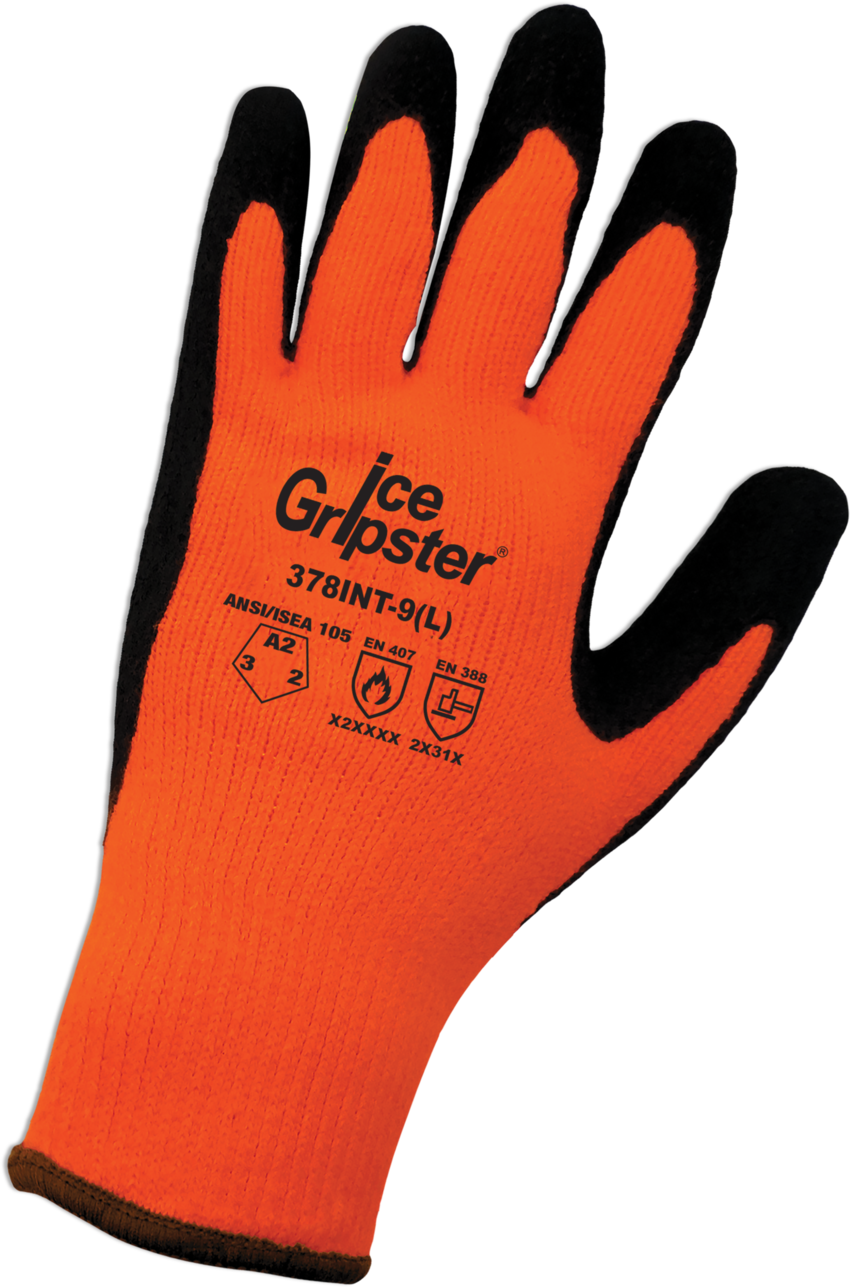 Ice Gripster® Water Repellent Heavy Napped Rubber Coated High-Visibility Low Temperature Gloves with Cut, Abrasion, and Puncture Resistance