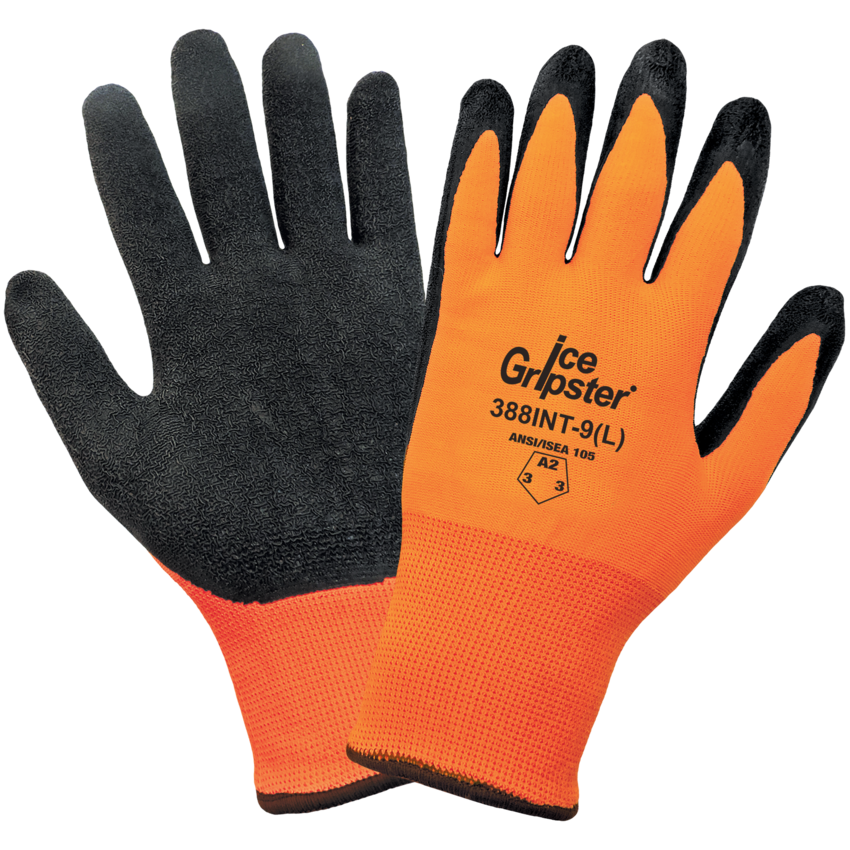 Ice Gripster® Water Repellent Seamless Etched Rubber Coated Palm Low Temperature Gloves with Cut, Abrasion, and Puncture Resistance