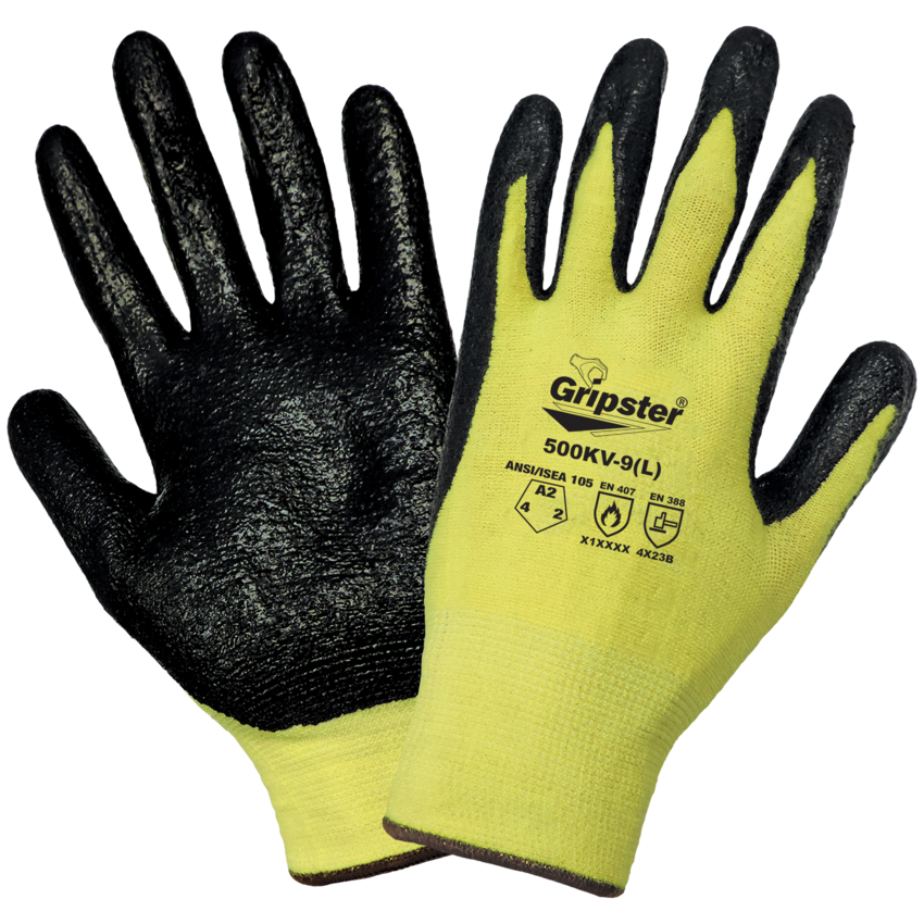 Gripster® Yellow Aramid Fiber Nitrile Coated Palm Cut, Abrasion, and Puncture Resistant Gloves