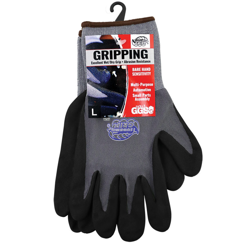 Tsunami Grip® Lightweight Seamless New Foam Technology Palm Coated Retail Ready Gloves with Cut, Abrasion, and Puncture Resistance