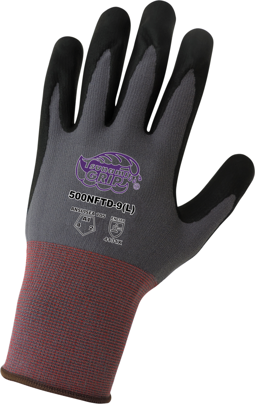 Tsunami Grip® Lightweight Seamless Dotted New Foam Technology Palm Coated Gloves with Cut, Abrasion, and Puncture Resistance