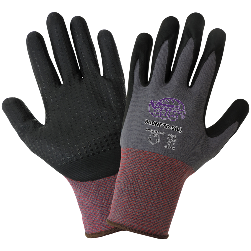 Tsunami Grip® Lightweight Seamless Dotted New Foam Technology Palm Coated Gloves with Cut, Abrasion, and Puncture Resistance