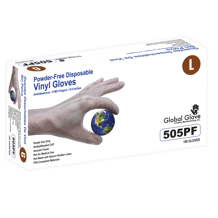 Vinyl, Powder-Free, Industrial-Grade, Clear, 5-Mil, Smooth Finish, 9.5-Inch Disposable Gloves