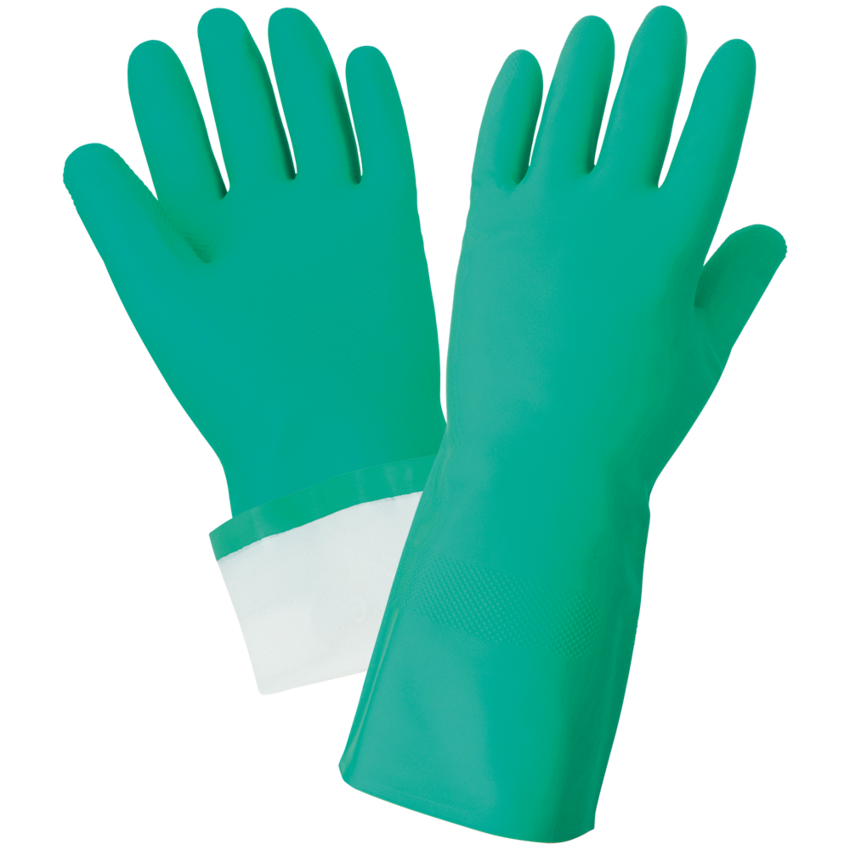 FrogWear® Flock-Lined 15-Mil Green Nitrile Raised Diamond Pattern Grip Unsupported Gloves