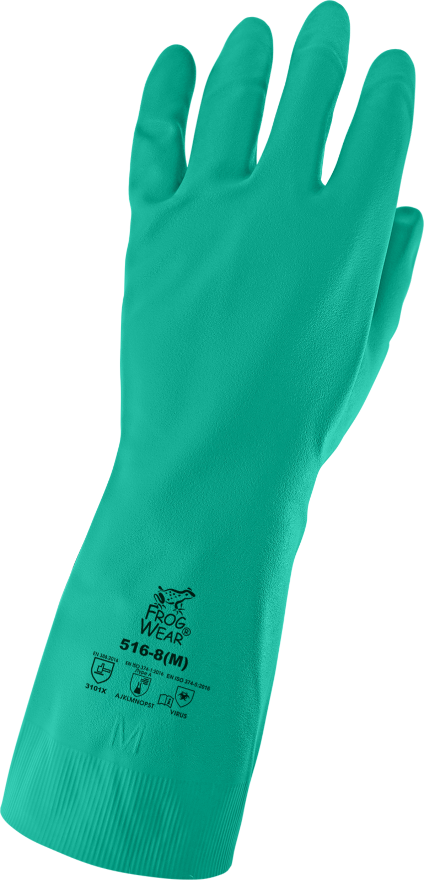 FrogWear® Unsupported, Chlorinated, 13-Inch, 16-Mil, Sea Green Nitrile Gloves with a Bisque Grip Finish