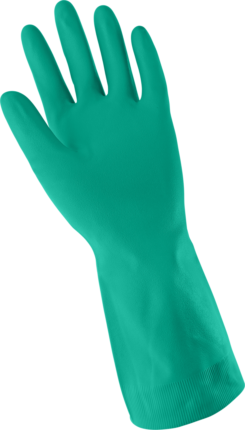 FrogWear® Unsupported, Chlorinated, 13-Inch, 16-Mil, Sea Green Nitrile Gloves with a Bisque Grip Finish