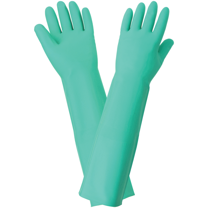 FrogWear® Extra-Long 22-Mil Green Nitrile Unsupported Gloves with a Raised Diamond Pattern Grip