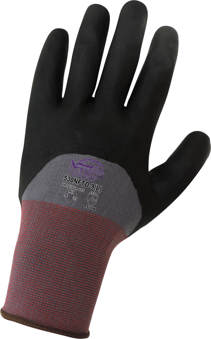 Tsunami Grip® Lightweight Seamless Three-Quarter New Foam Technology Dotted Nitrile Coated Palm Gloves with Cut, Abrasion, and Puncture Resistance