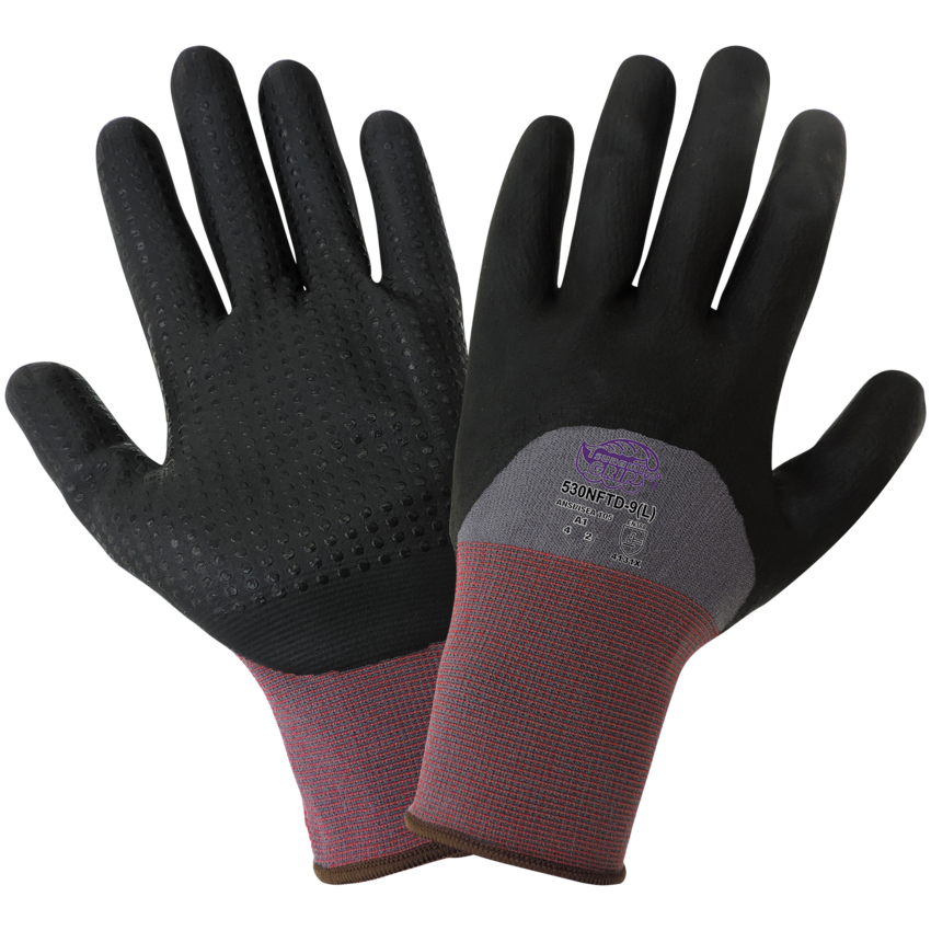 Tsunami Grip® Lightweight Seamless Three-Quarter New Foam Technology Dotted Nitrile Coated Palm Gloves with Cut, Abrasion, and Puncture Resistance