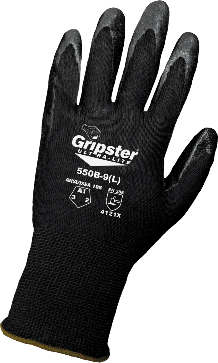 Gripster® Ultra-Lite Black Foam Nitrile Coated Gloves with Cut, Abrasion, and Puncture Resistance