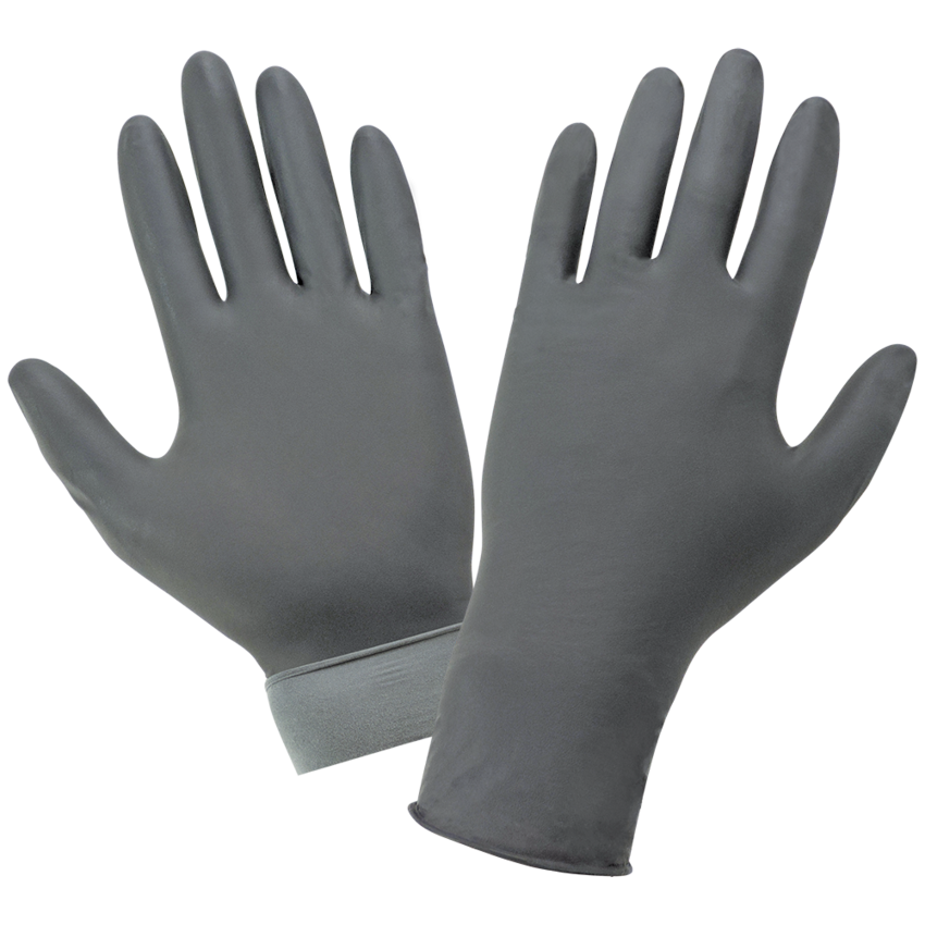 Panther-Guard® Heavyweight Nitrile, Powder-Free, Examination-Grade, Steel Gray, 6-Mil, Flock Lined, Textured Fingertips, 9.5-Inch Disposable Gloves