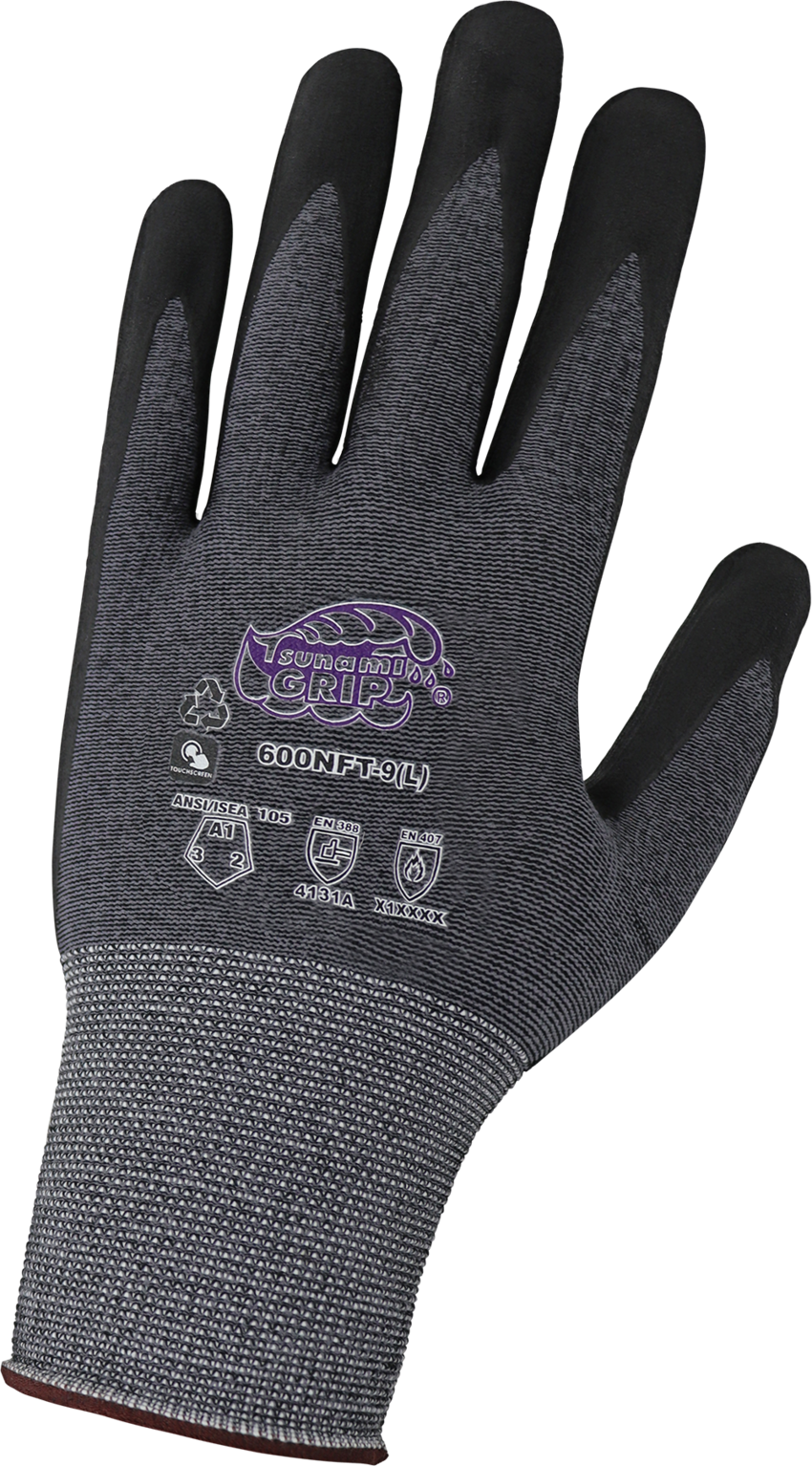 Tsunami Grip® Lightweight, Seamless, New Foam Technology Palm Coated, rPET Recycled Gloves with Cut, Abrasion, and Puncture Resistance