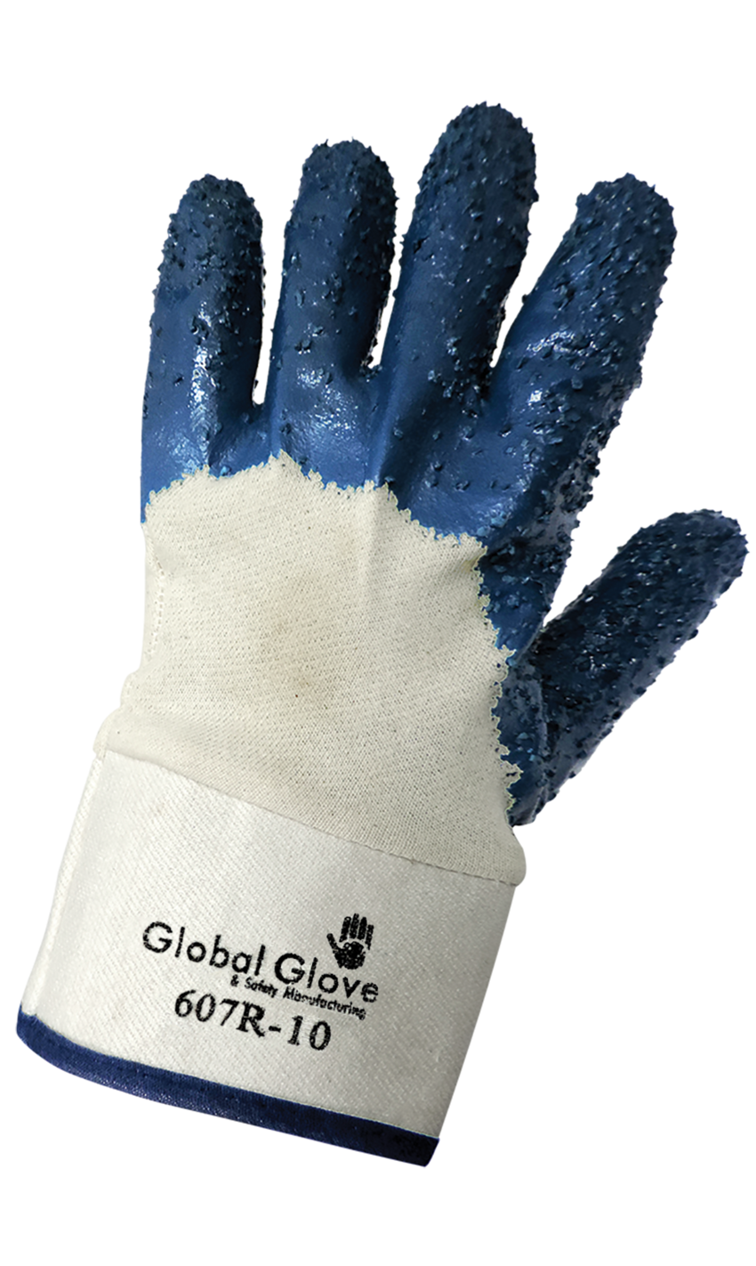 Rough Finish Solid Nitrile Three-Quarter Coated Two-Piece Jersey Gloves