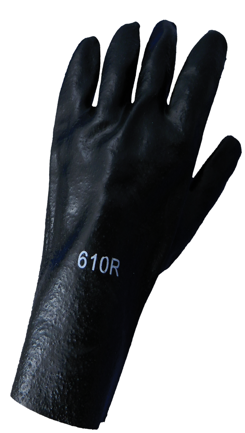 Economy 10-Inch Black PVC on Cotton Interlock Liner Solvent Resistant Gloves