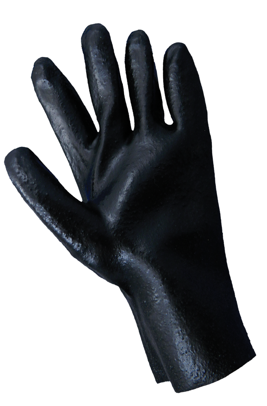 Economy 10-Inch Black PVC on Cotton Interlock Liner Solvent Resistant Gloves