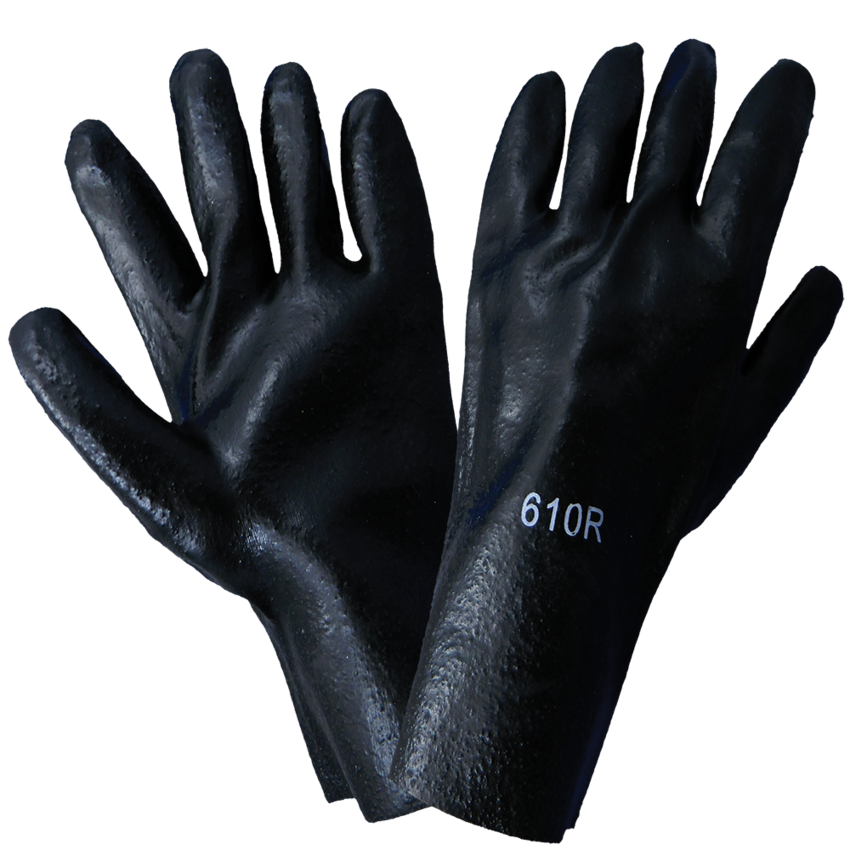 Economy 10-Inch Black PVC on Cotton Interlock Liner Solvent Resistant Gloves