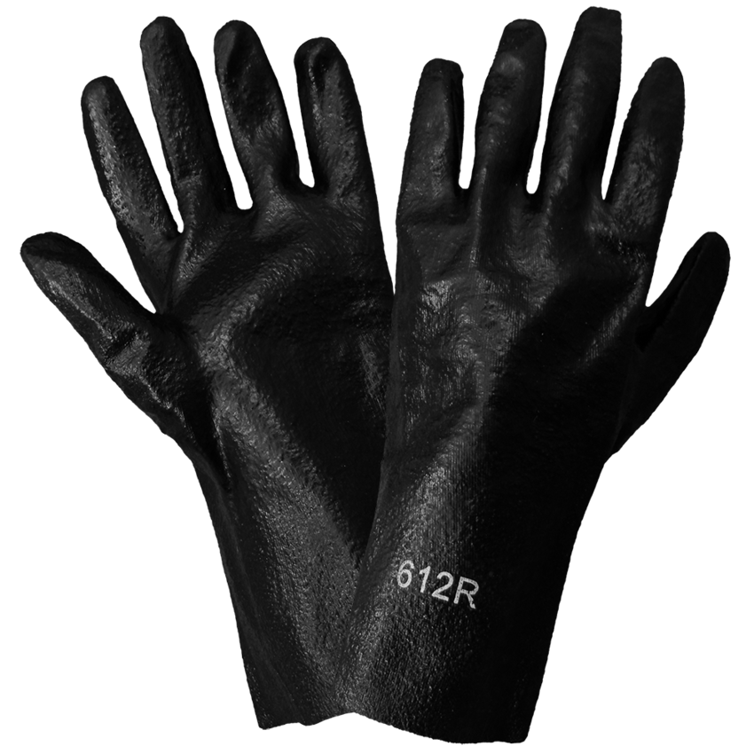 Economy 12-Inch Black PVC on Cotton Interlock Liner Solvent Resistant Gloves